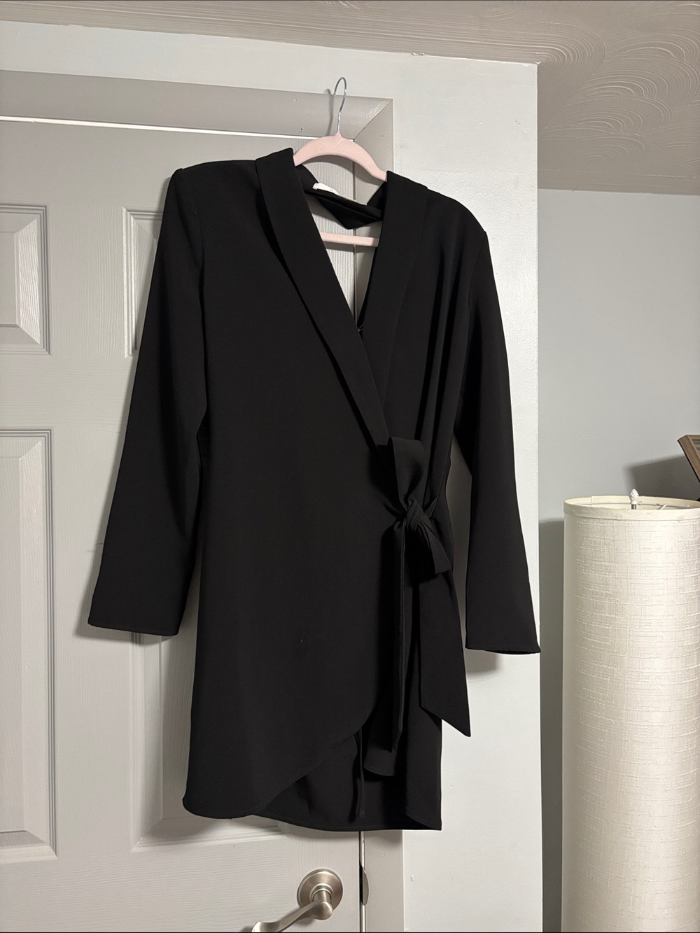 Black Wrap-Front Long Sleeve dress with Tie